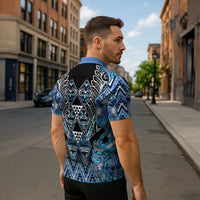 Aotearoa Ngati Porou Zipper Polo Shirt Maori Light Blue Tribal Paua Shell Pattern DT05 - Polynesian Pride