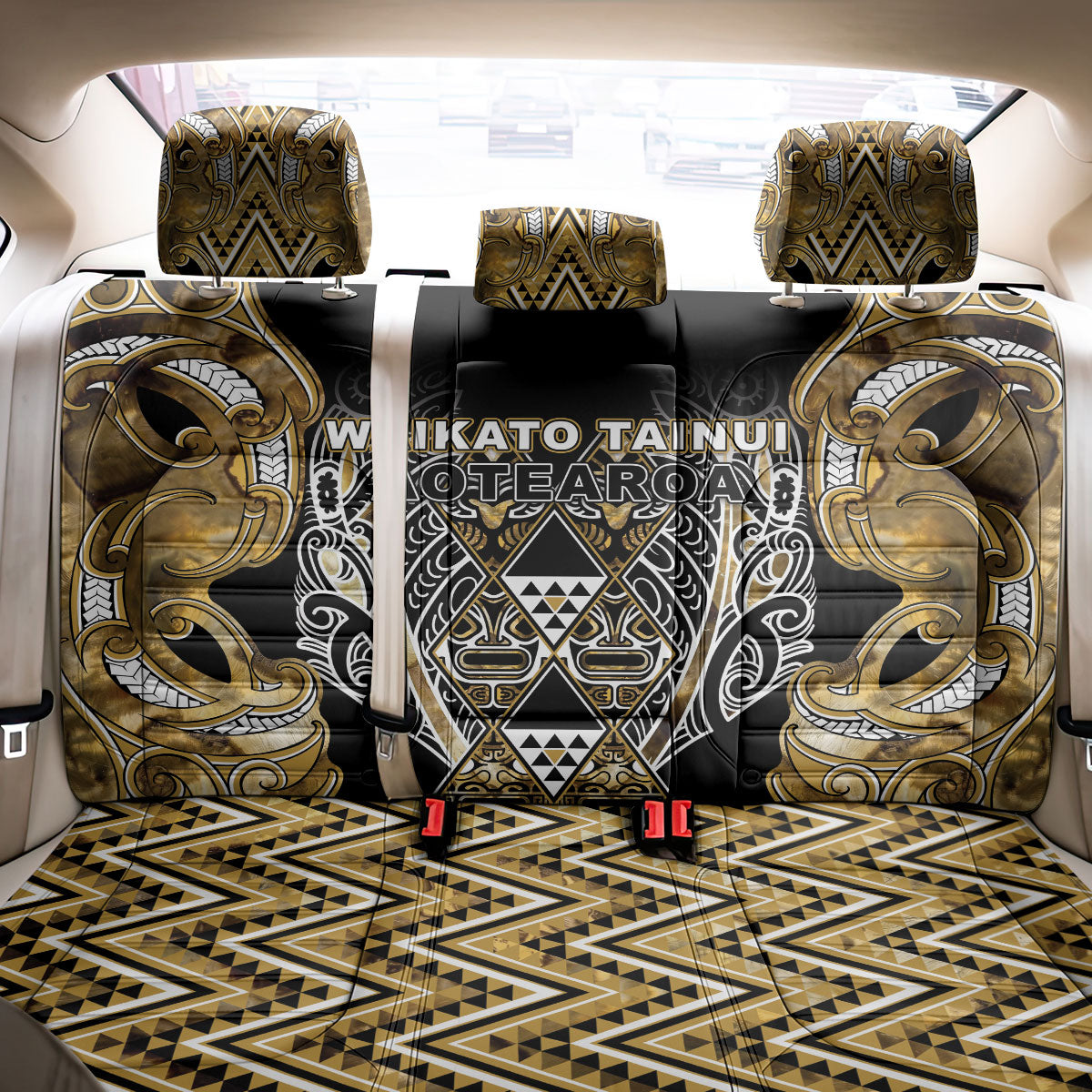 Aotearoa Waikato Tainui Back Car Seat Cover Maori Light Gold Tribal Paua Shell Pattern DT05 - Polynesian Pride