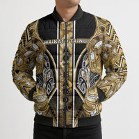 Aotearoa Waikato Tainui Bomber Puffer Jacket Maori Light Gold Tribal Paua Shell Pattern DT05 - Polynesian Pride