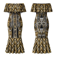 Aotearoa Waikato Tainui Couples Matching Mermaid Dress and Hawaiian Shirt Maori Light Gold Tribal Paua Shell Pattern DT05 - Polynesian Pride