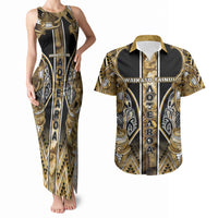 Aotearoa Waikato Tainui Couples Matching Tank Maxi Dress and Hawaiian Shirt Maori Light Gold Tribal Paua Shell Pattern DT05 Yellow - Polynesian Pride