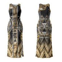 Aotearoa Waikato Tainui Couples Matching Tank Maxi Dress and Hawaiian Shirt Maori Light Gold Tribal Paua Shell Pattern DT05 - Polynesian Pride