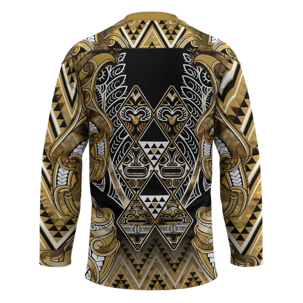 Aotearoa Waikato Tainui Hockey Jersey Maori Light Gold Tribal Paua Shell Pattern DT05 - Polynesian Pride