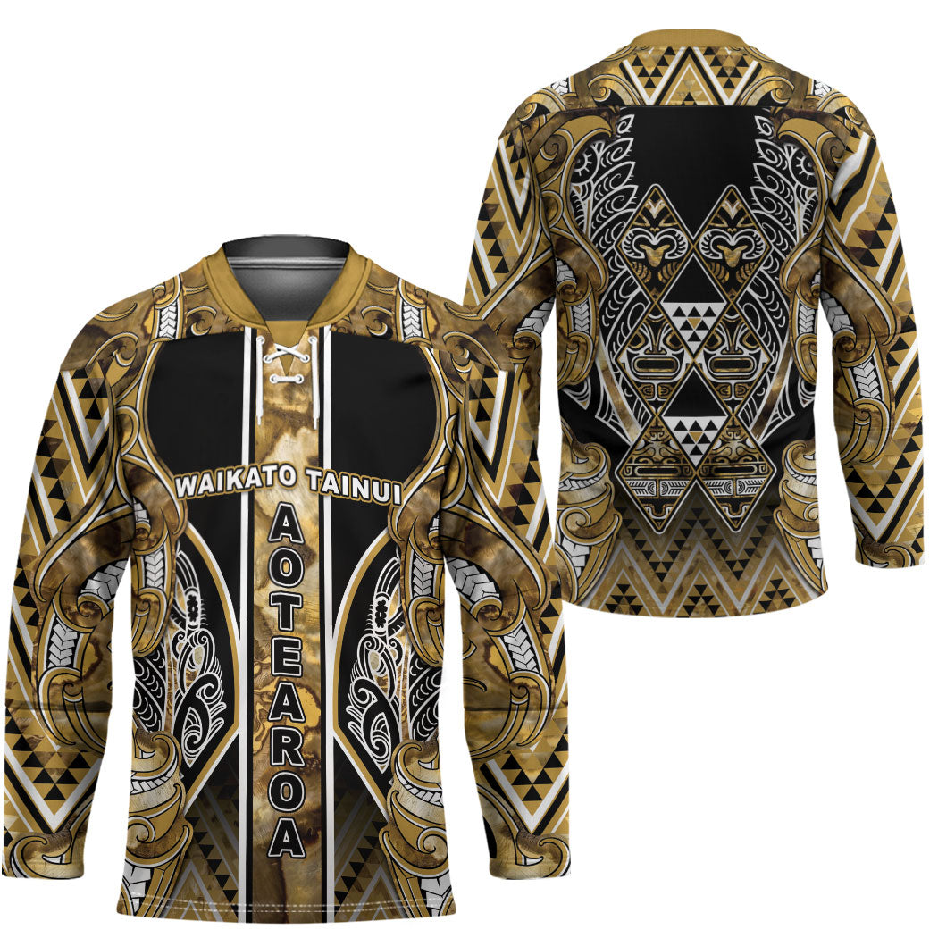 Aotearoa Waikato Tainui Hockey Jersey Maori Light Gold Tribal Paua Shell Pattern DT05 - Polynesian Pride