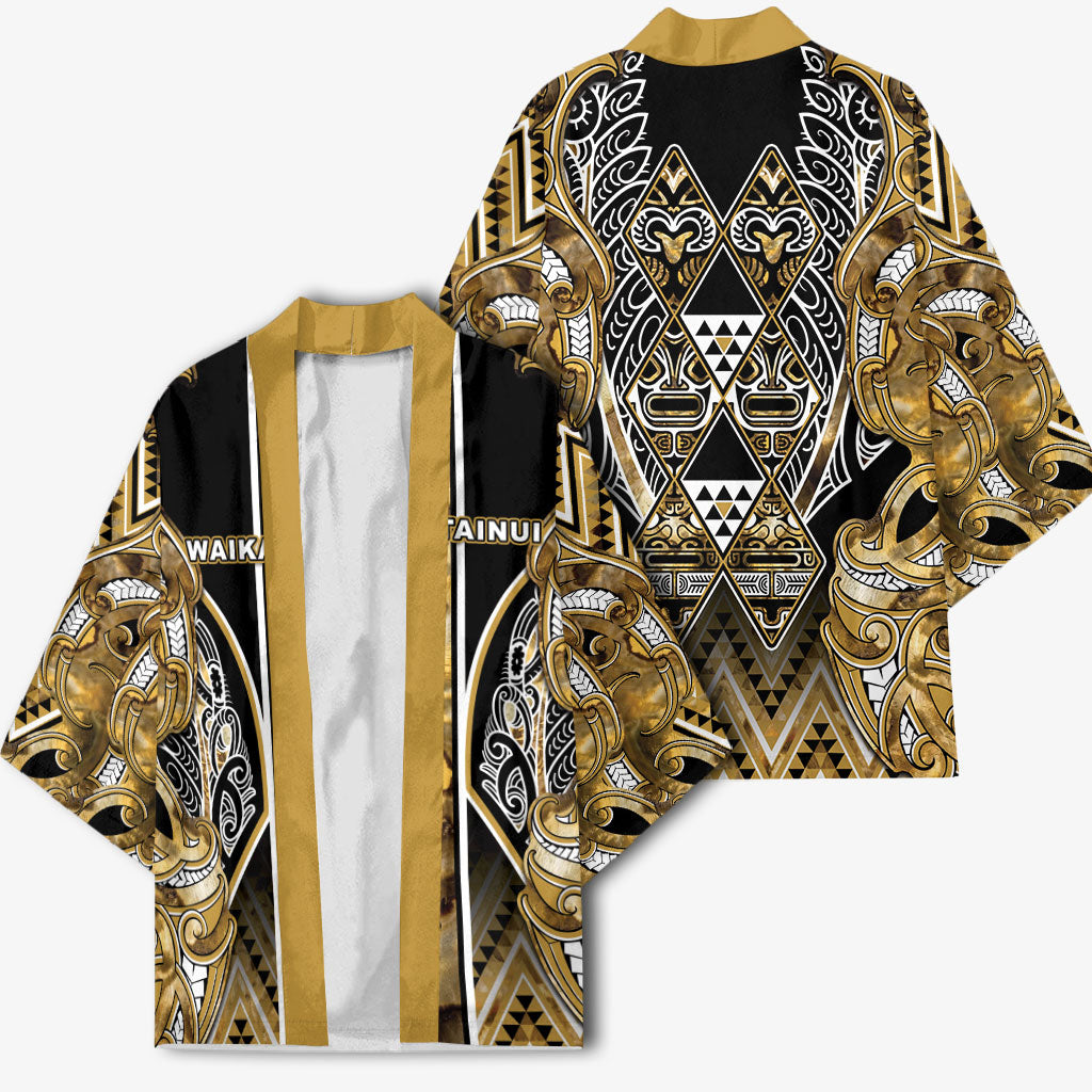 Aotearoa Waikato Tainui Kimono Maori Light Gold Tribal Paua Shell Pattern DT05 - Polynesian Pride