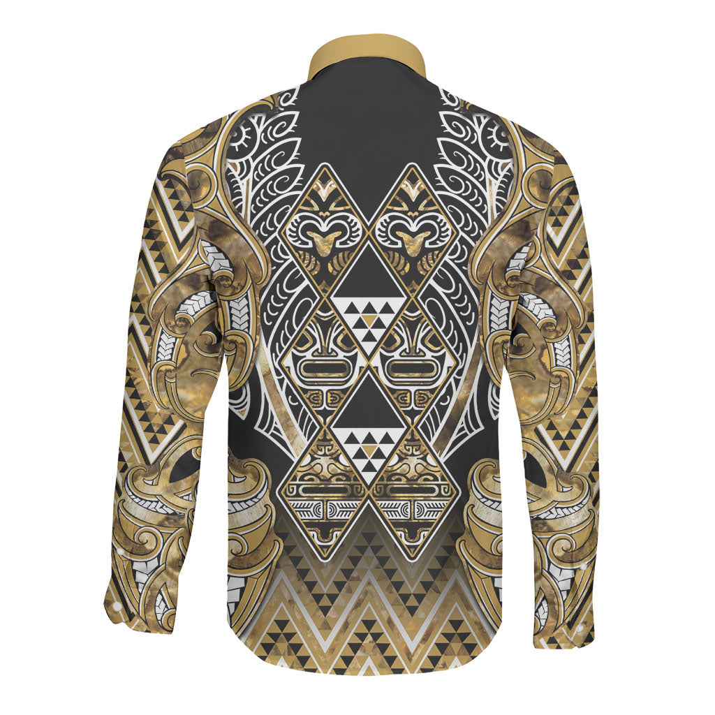 Aotearoa Waikato Tainui Long Sleeve Button Shirt Maori Light Gold Tribal Paua Shell Pattern DT05 - Polynesian Pride