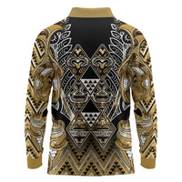 Aotearoa Waikato Tainui Long Sleeve Polo Shirt Maori Light Gold Tribal Paua Shell Pattern DT05 - Polynesian Pride