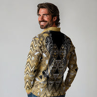 Aotearoa Waikato Tainui Long Sleeve Polo Shirt Maori Light Gold Tribal Paua Shell Pattern DT05 - Polynesian Pride