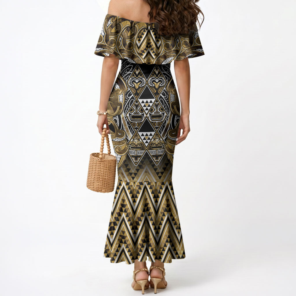 Aotearoa Waikato Tainui Mermaid Dress Maori Light Gold Tribal Paua Shell Pattern DT05 - Polynesian Pride