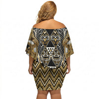 Aotearoa Waikato Tainui Off Shoulder Short Dress Maori Light Gold Tribal Paua Shell Pattern DT05 - Polynesian Pride