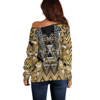 Aotearoa Waikato Tainui Off Shoulder Sweater Maori Light Gold Tribal Paua Shell Pattern DT05 - Polynesian Pride