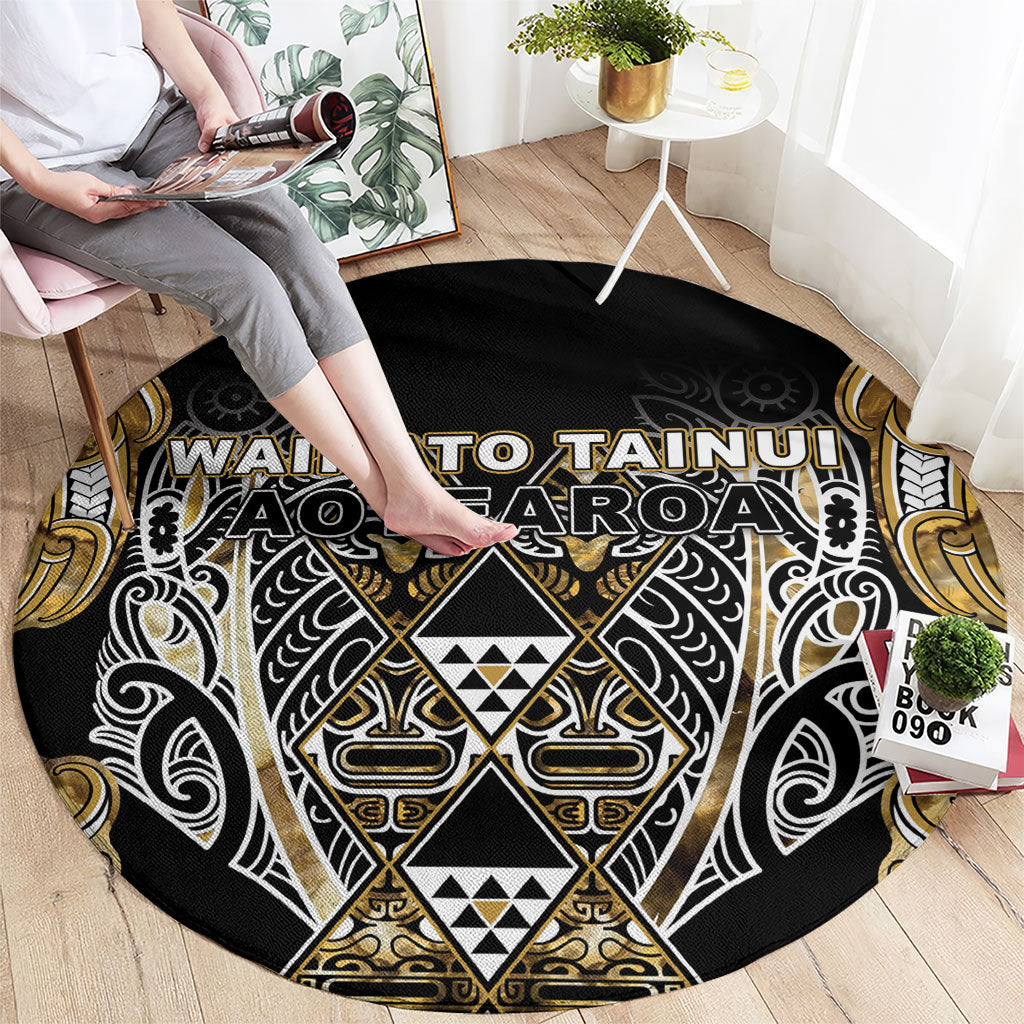 Aotearoa Waikato Tainui Round Carpet Maori Light Gold Tribal Paua Shell Pattern DT05 - Polynesian Pride