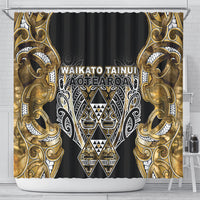 Aotearoa Waikato Tainui Shower Curtain Maori Light Gold Tribal Paua Shell Pattern DT05 - Polynesian Pride