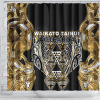 Aotearoa Waikato Tainui Shower Curtain Maori Light Gold Tribal Paua Shell Pattern DT05 - Polynesian Pride