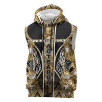 Aotearoa Waikato Tainui Sleeveless Hoodie Maori Light Gold Tribal Paua Shell Pattern DT05 Yellow - Polynesian Pride