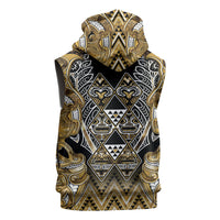 Aotearoa Waikato Tainui Sleeveless Hoodie Maori Light Gold Tribal Paua Shell Pattern DT05 - Polynesian Pride