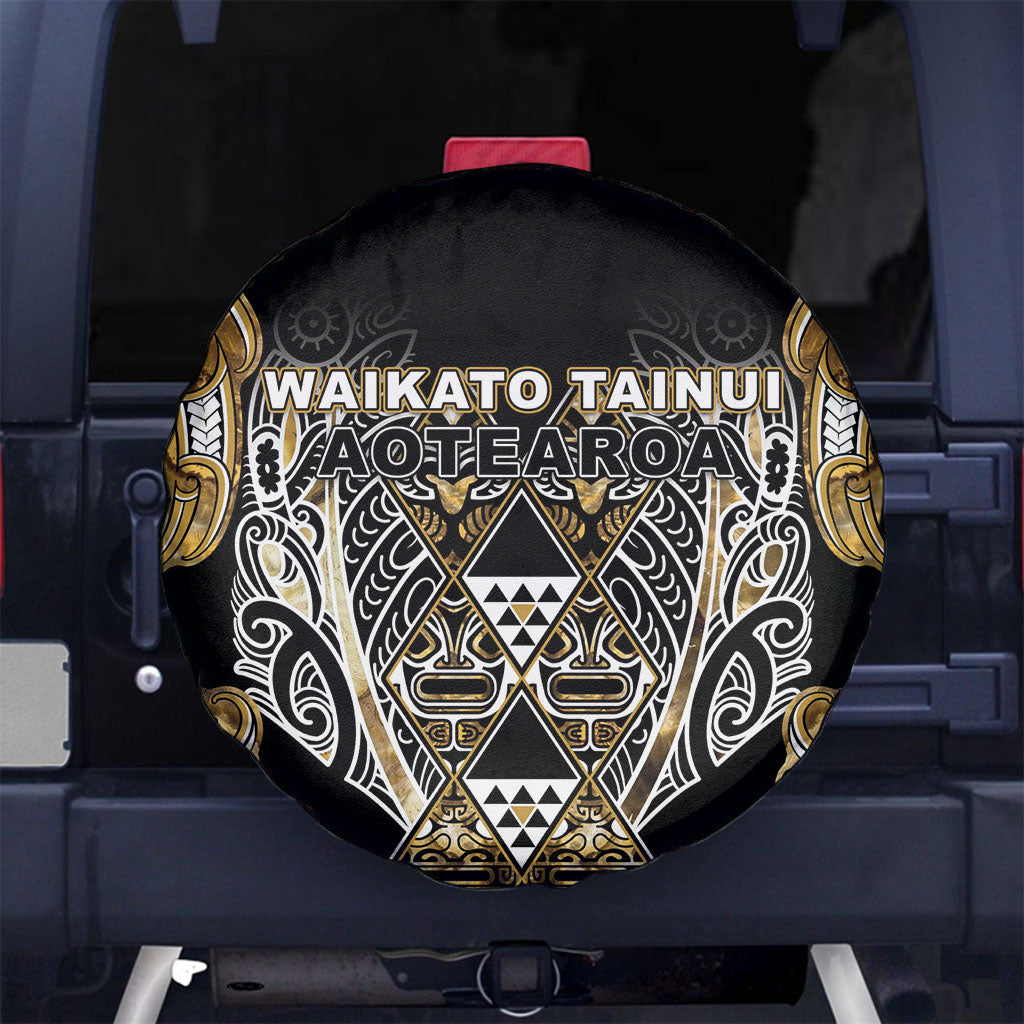 Aotearoa Waikato Tainui Spare Tire Cover Maori Light Gold Tribal Paua Shell Pattern