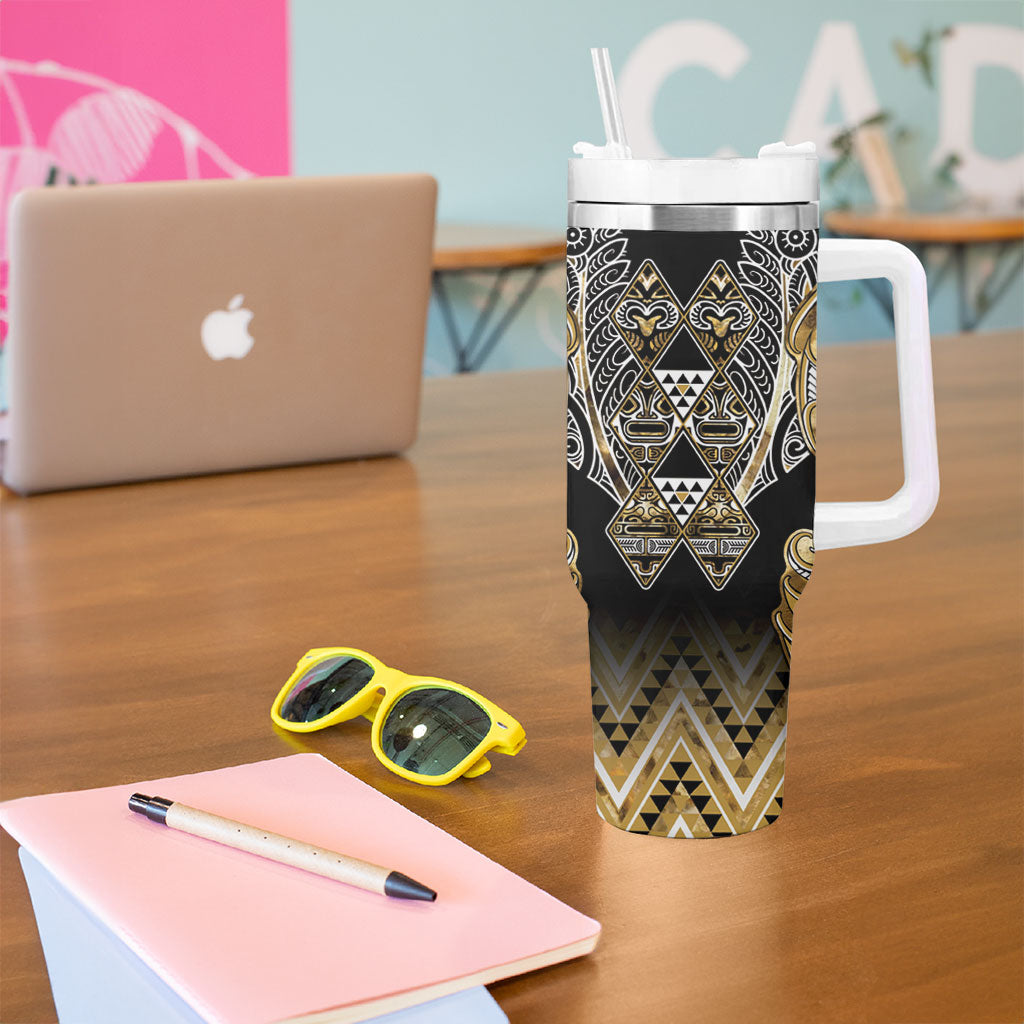 Aotearoa Waikato Tainui Tumbler With Handle Maori Light Gold Tribal Paua Shell Pattern DT05 - Polynesian Pride