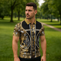 Aotearoa Waikato Tainui Zipper Polo Shirt Maori Light Gold Tribal Paua Shell Pattern DT05 - Polynesian Pride