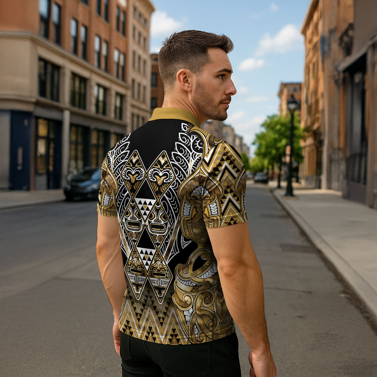 Aotearoa Waikato Tainui Zipper Polo Shirt Maori Light Gold Tribal Paua Shell Pattern DT05 - Polynesian Pride