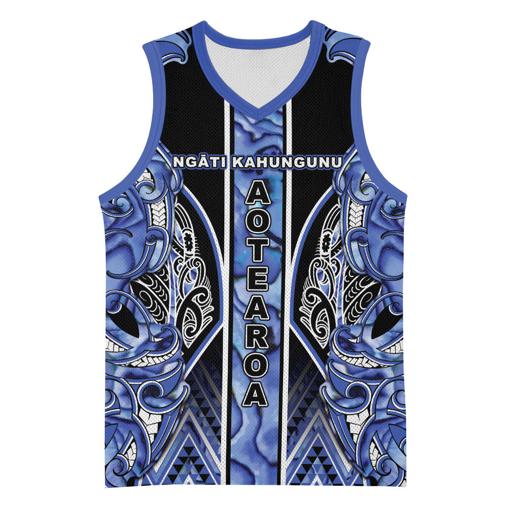 Aotearoa Ngati Kahungunu Basketball Jersey Maori Tribal Blue Paua Shell Pattern