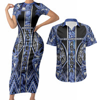Aotearoa Ngati Kahungunu Couples Matching Short Sleeve Bodycon Dress and Hawaiian Shirt Maori Tribal Blue Paua Shell Pattern DT05 Blue - Polynesian Pride