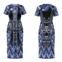Aotearoa Ngati Kahungunu Couples Matching Short Sleeve Bodycon Dress and Hawaiian Shirt Maori Tribal Blue Paua Shell Pattern DT05 - Polynesian Pride