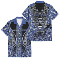 Aotearoa Ngati Kahungunu Family Matching Off The Shoulder Long Sleeve Dress and Hawaiian Shirt Maori Tribal Blue Paua Shell Pattern DT05 Dad's Shirt - Short Sleeve Blue - Polynesian Pride