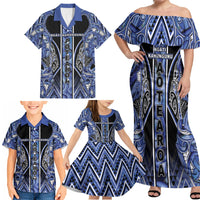 Aotearoa Ngati Kahungunu Family Matching Off Shoulder Maxi Dress and Hawaiian Shirt Maori Tribal Blue Paua Shell Pattern DT05 - Polynesian Pride