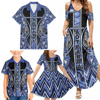 Aotearoa Ngati Kahungunu Family Matching Summer Maxi Dress and Hawaiian Shirt Maori Tribal Blue Paua Shell Pattern DT05 - Polynesian Pride