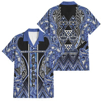 Aotearoa Ngati Kahungunu Family Matching Summer Maxi Dress and Hawaiian Shirt Maori Tribal Blue Paua Shell Pattern DT05 Dad's Shirt - Short Sleeve Blue - Polynesian Pride