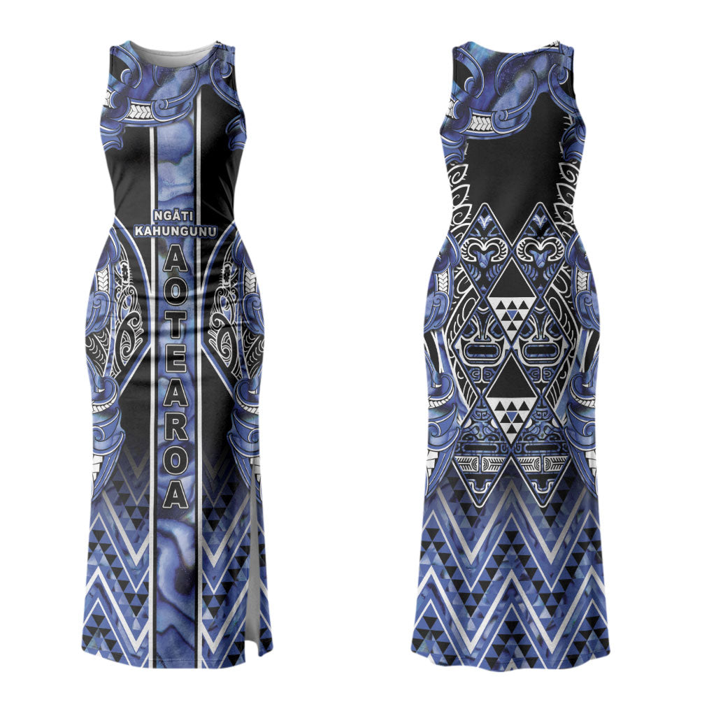 Aotearoa Ngati Kahungunu Family Matching Tank Maxi Dress and Hawaiian Shirt Maori Tribal Blue Paua Shell Pattern DT05 Mom's Dress Blue - Polynesian Pride