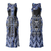 Aotearoa Ngati Kahungunu Family Matching Tank Maxi Dress and Hawaiian Shirt Maori Tribal Blue Paua Shell Pattern DT05 Mom's Dress Blue - Polynesian Pride