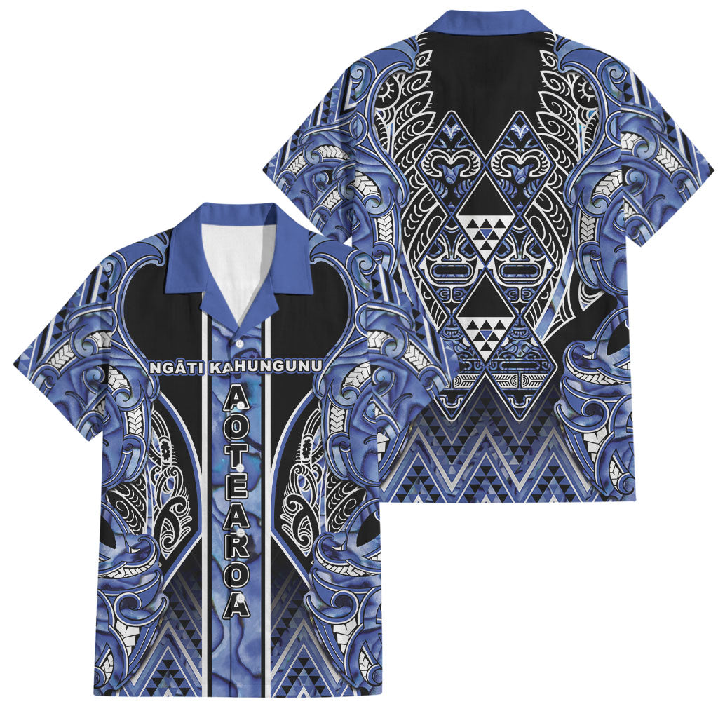 Aotearoa Ngati Kahungunu Family Matching Tank Maxi Dress and Hawaiian Shirt Maori Tribal Blue Paua Shell Pattern DT05 Dad's Shirt - Short Sleeve Blue - Polynesian Pride