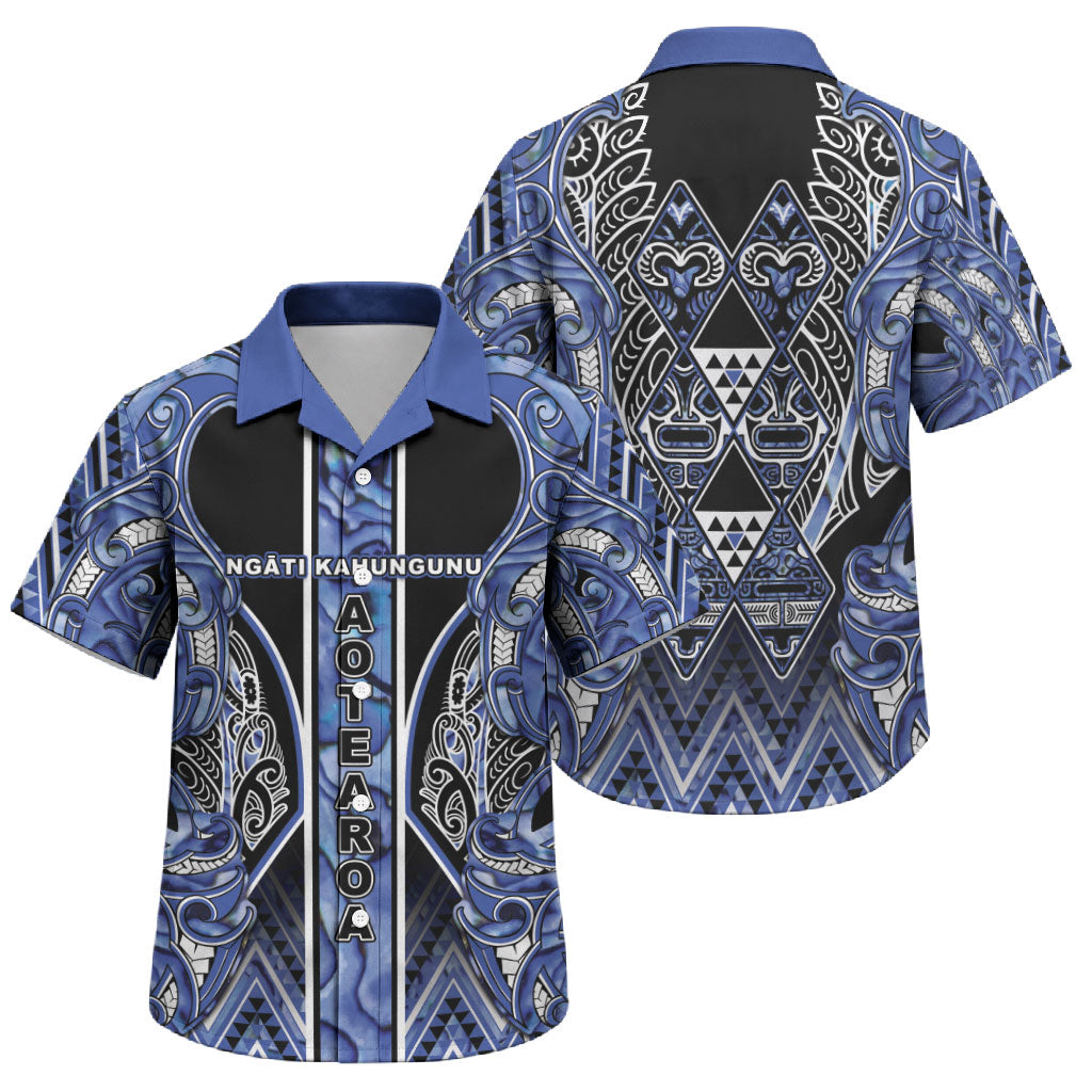 Aotearoa Ngati Kahungunu Family Matching Tank Maxi Dress and Hawaiian Shirt Maori Tribal Blue Paua Shell Pattern DT05 Son's Shirt Blue - Polynesian Pride