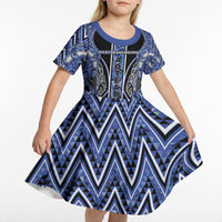 Aotearoa Ngati Kahungunu Kid Short Sleeve Dress Maori Tribal Blue Paua Shell Pattern DT05 - Polynesian Pride