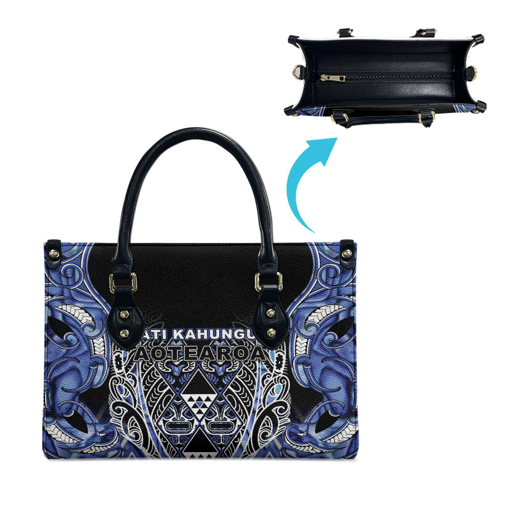 Aotearoa Ngati Kahungunu Leather Bag Maori Tribal Blue Paua Shell Pattern DT05 - Polynesian Pride