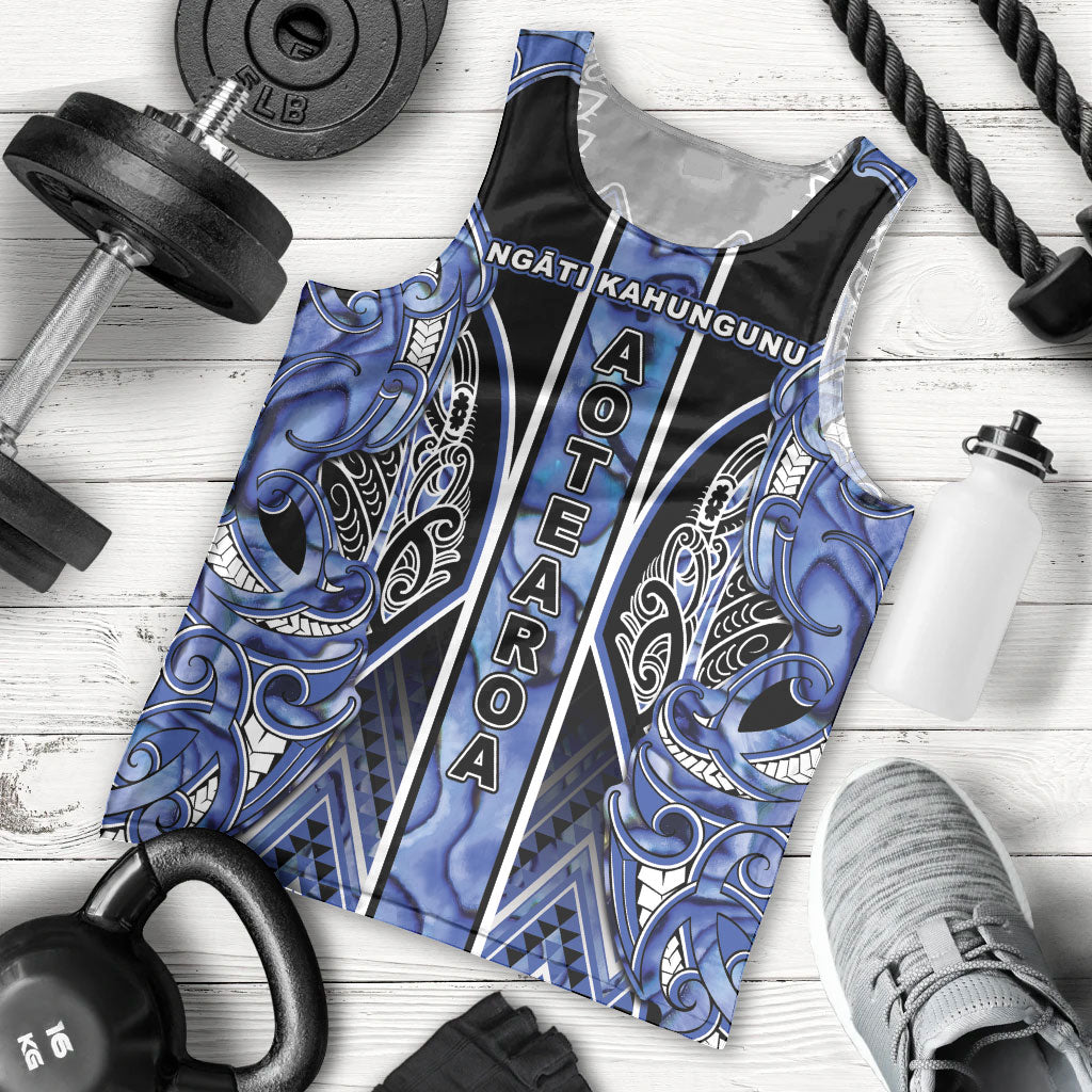 Aotearoa Ngati Kahungunu Men Tank Top Maori Tribal Blue Paua Shell Pattern DT05 - Polynesian Pride