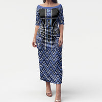 Aotearoa Ngati Kahungunu Puletasi Maori Tribal Blue Paua Shell Pattern DT05 Long Dress Blue - Polynesian Pride