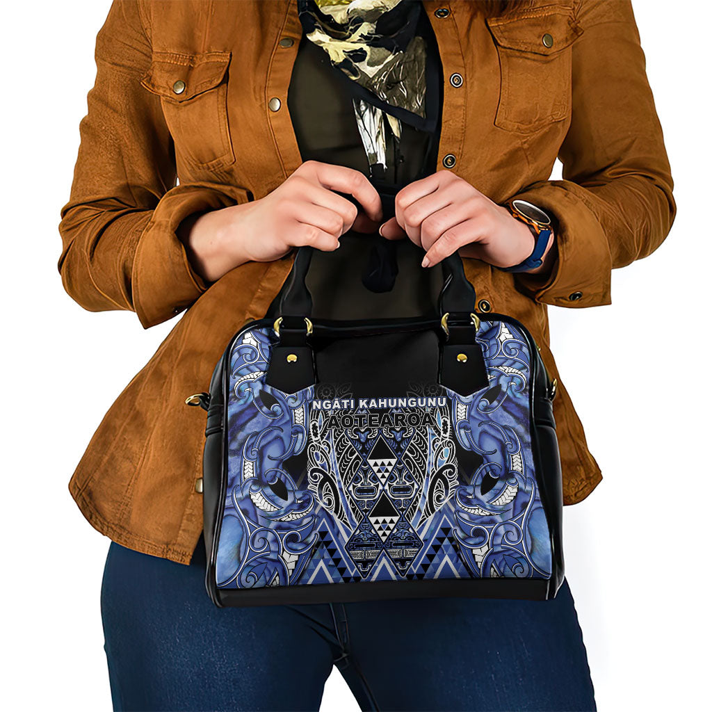 Aotearoa Ngati Kahungunu Shoulder Handbag Maori Tribal Blue Paua Shell Pattern DT05 - Polynesian Pride