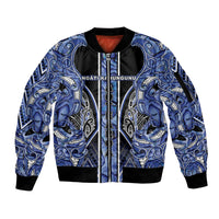 Aotearoa Ngati Kahungunu Sleeve Zip Bomber Jacket Maori Tribal Blue Paua Shell Pattern DT05 Unisex Blue - Polynesian Pride