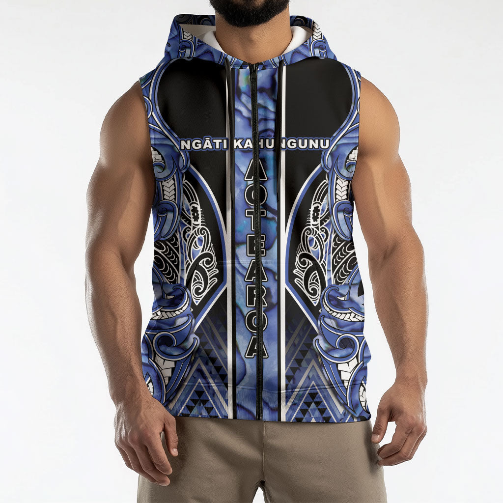Aotearoa Ngati Kahungunu Sleeveless Zip Hoodie Maori Tribal Blue Paua Shell Pattern DT05 - Polynesian Pride