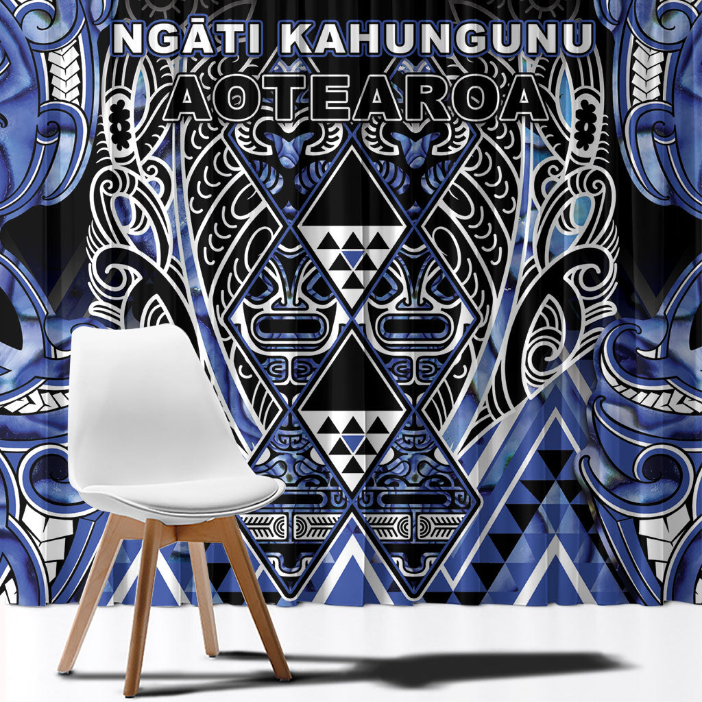 Aotearoa Ngati Kahungunu Window Curtain Maori Tribal Blue Paua Shell Pattern DT05 - Polynesian Pride