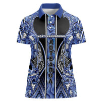 Aotearoa Ngati Kahungunu Women Polo Shirt Maori Tribal Blue Paua Shell Pattern DT05 Female Blue - Polynesian Pride