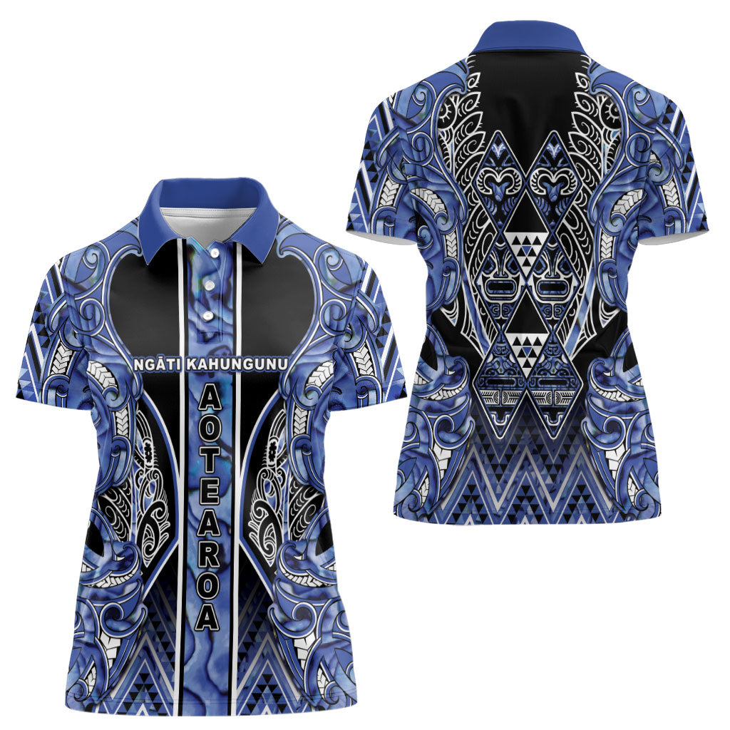 Aotearoa Ngati Kahungunu Women Polo Shirt Maori Tribal Blue Paua Shell Pattern DT05 - Polynesian Pride