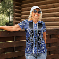 Aotearoa Ngati Kahungunu Women Polo Shirt Maori Tribal Blue Paua Shell Pattern DT05 - Polynesian Pride