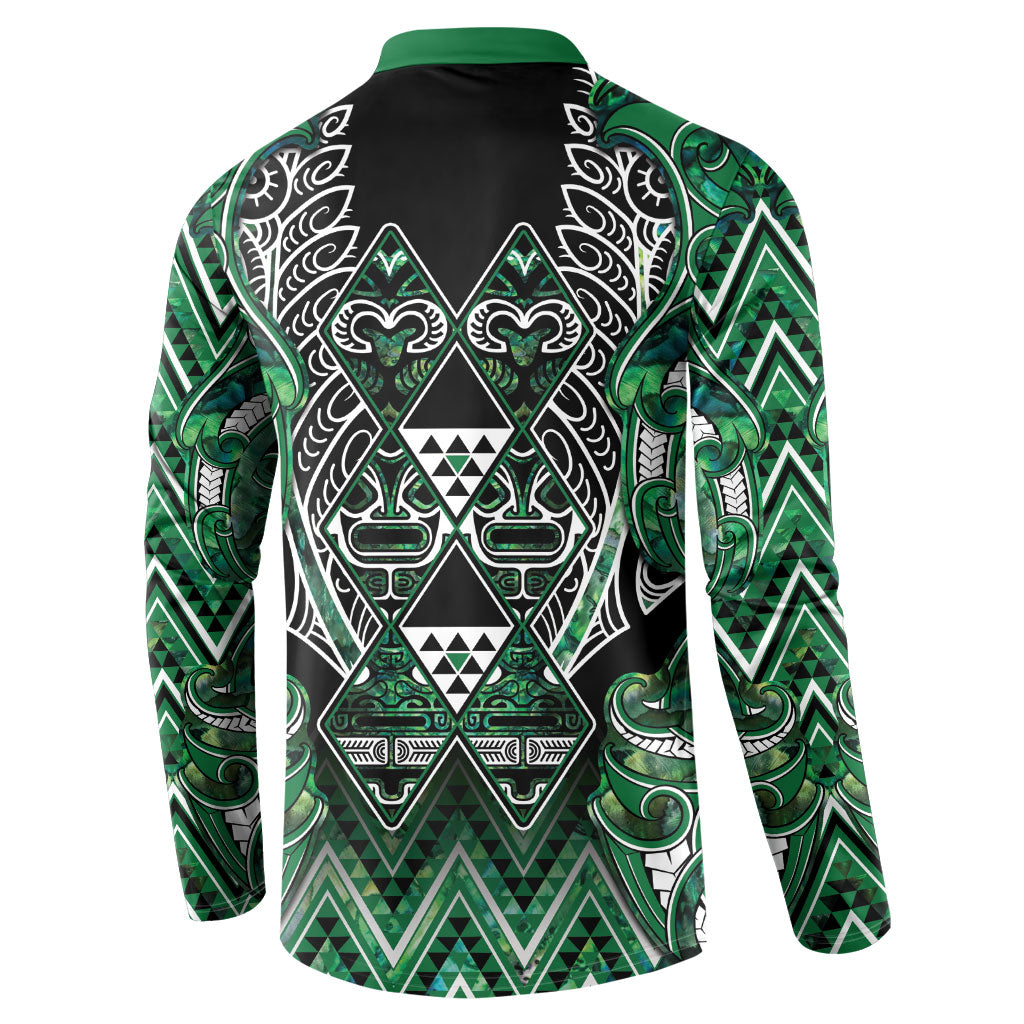 Aotearoa Ngai Tahu Button Sweatshirt Maori Tribal Dark Green Paua Shell Pattern DT05 - Polynesian Pride