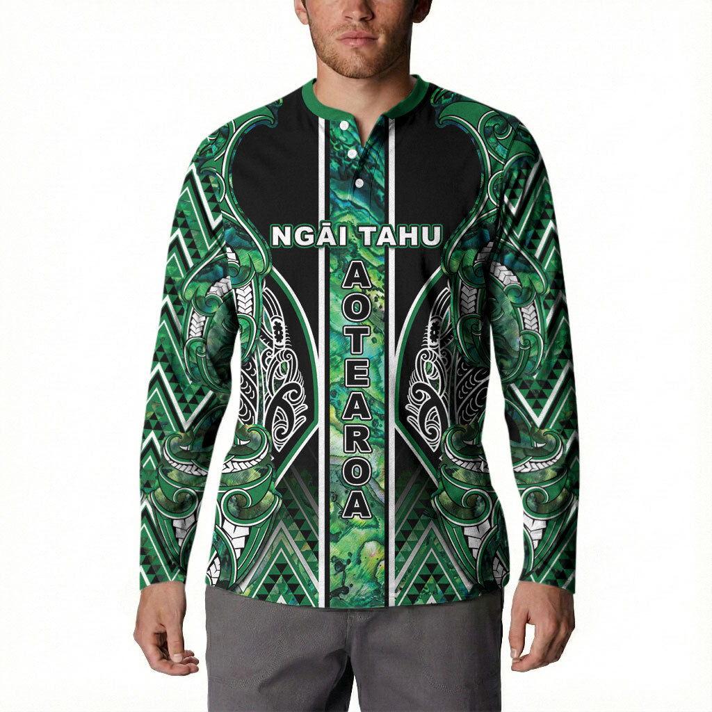 Aotearoa Ngai Tahu Button Sweatshirt Maori Tribal Dark Green Paua Shell Pattern DT05 - Polynesian Pride