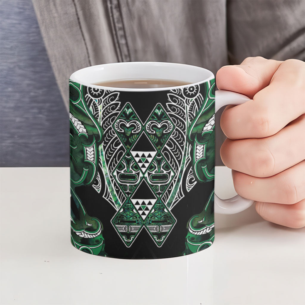 Aotearoa Ngai Tahu Ceramic Mug Maori Tribal Dark Green Paua Shell Pattern DT05 - Polynesian Pride