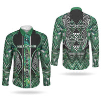 Aotearoa Ngai Tahu Couples Matching Short Sleeve Bodycon Dress and Long Sleeve Button Shirt Maori Tribal Dark Green Paua Shell Pattern DT05 - Polynesian Pride